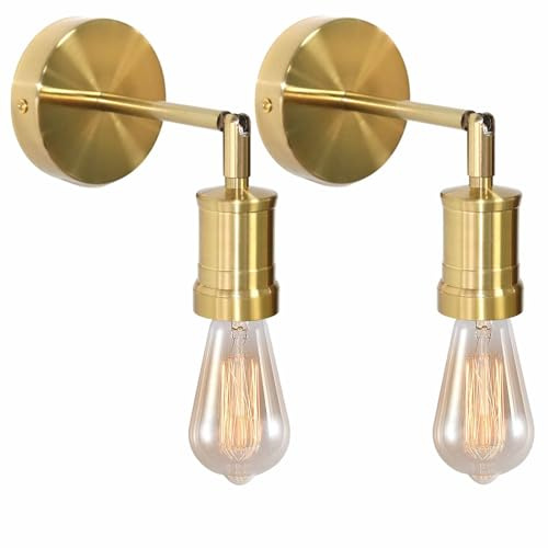 YSGUYILT 2 Stücke Wandleuchte Innen Vintage Wandlampe Gold E27 Metall Wandlampe Industrial 180° Verstellbare für Schlafzimmer Wohnzimmer Flur Cafe Bar Restaurant Hotel (Ohne Leuchtmittel)