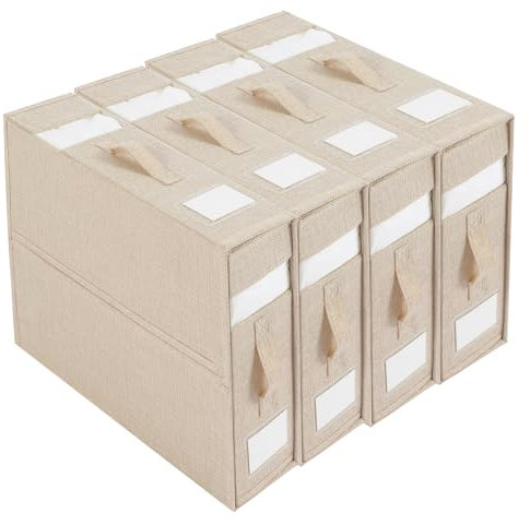 Bed Sheet Organiser, Foldable Closet Organizer for Under Bed, Folding Bedding Cover Storage Bag Box, 2 Visual Windows Closet Containers and Organizers for Sheets, Blankets, Clothes (Beige 4 Pack)