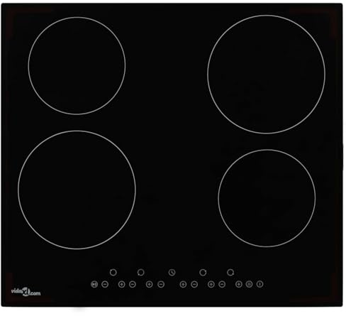 BaraSh Heat Indicator Black Glass Panel CookT O P with Touch Controls,Ceramic Hob with 4 Burners Touch Control 6000 W