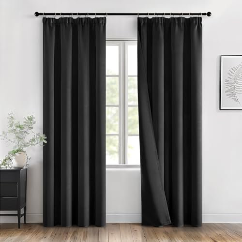 MIULEE Verdunklungsvorhänge mit Kräuselband Schwarz Vorhänge Blickdicht 2er Set 140x225 cm Modern Gardinen Abdunkelnde Vorhänge Wohnzimmer Schlafzimmer Fenster Gardine Verdunkelung Thermovorhang