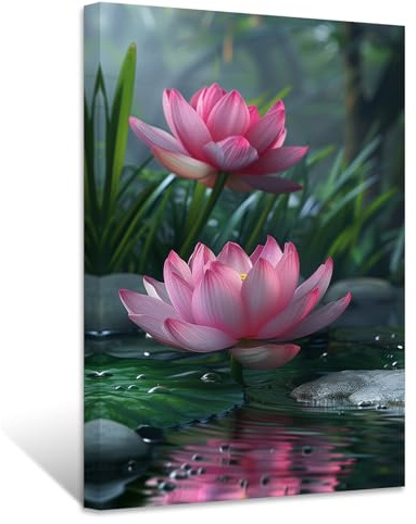 ZXHYWYM Zen Leinwandbilder Lotusblumen Bild Drucke rosa Seerose Natur Spa Gemälde Badezimmer Kunstwerk für Meditation spirituelle Dekoration (Bild-2, (30.00 x 45.00 cms))