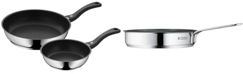 WMF Juego de sartenes Devil de 2 piezas, sartén de 28 cm + 20 cm, sartén de inducción & Mini - Sarten Ø 18 cm diámetro Con Recubrimiento Borde Vertedor Apilable de Acero Inoxidable