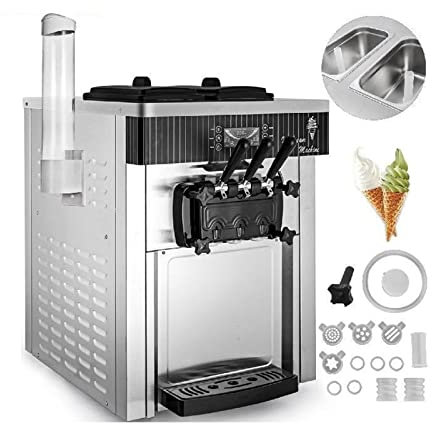 Máquinas de helado suave de 18-28L/H, enfriadores de sorbete comerciales, equipo de congelación de cono dulce de escritorio tricolor, máquina expendedora con máxima resistencia y durabilidad(Silver 22