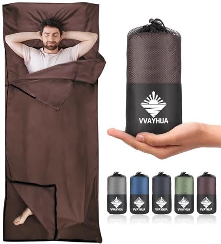 VVAYHUA Hüttenschlafsack,2in1 Reiseschlafsack aus Mikrofaser,Zwei-Wege-Reißverschlüsse Legen die Füße separat frei,Erwachsene Camping Blatt für Rucksacktourismus, Hotel, Geschäftsreisen(Kaffeefarbe)