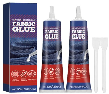 Textilkleber, 50ml Textilkleber Wasserfest, 24 Stunden Aushärtung Stoffkleber Waschmaschinenfest, Mehrzweck Textilkleber für Textilien, Stoffe, Baumwolle, Flanell, Denim und Polyester (2 Stück)