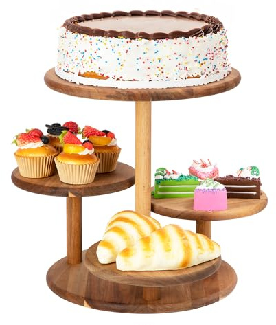 E-ROOM TREND 4 Tier Wooden Cupcake Stand | Dessert Cup Cake Stand Holder Tower | Wooden Tiered Serving Tray Platter | for Birthday Party Wedding Baby Shower Home Party (MDP04A)