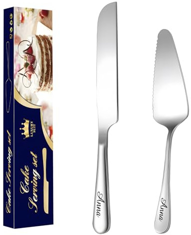 Malihome Juego de cortadores de tartas de boda personalizados, juego de cuchillos y espátulas para tartas de cumpleaños personalizables, de cumpleaños (plata)