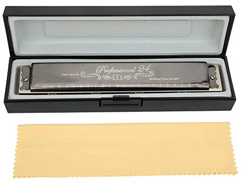 Diatonic Harmonica KS-24P, 24-Hole Brass Plate, ABS Resin Comb, Phosphor Bronze Reed, Ti Gold Cover Plate, Ultrasonic Welded H Shaped Parts, for Beginners (D Key