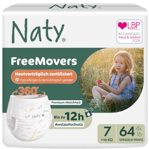 Naty FreeMovers Byxblöjor,| Storlek 7 (16+kg), 64-pack
