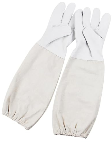 Sarini Guantes de Apicultura de Piel de Cabra, Guantes Protectores Grandes para Apicultor con Mangas ventiladas