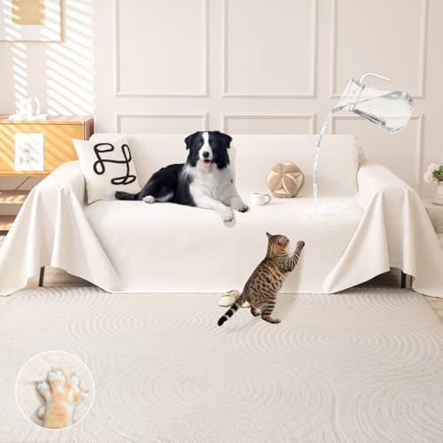 Royhom Kratzschutz Sofa Katze, Chenille Sofa Überzug Wasserdicht, Sofaschoner rutschfest, Couch Überzug Ecksofa, Sofabezug L Form, wasserdichte Decke, Couch Überwurf Weiß, 300x180 cm