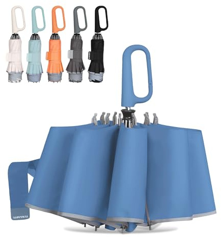 QWB TUMAAOTU Inverted Umbrella with Carabiner Handle, Compact Wind Proof Umbrellas For Rain and Sun Protection, Portable Reverse Folding Umbrella, Car Umbrella for Women Men, 10 Ribs (blue)