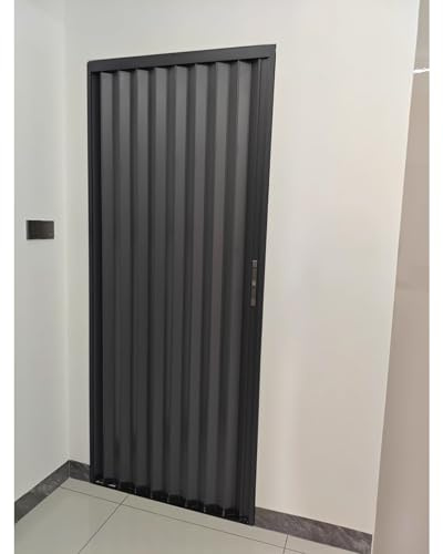 Schiebetür Falttür falttüren innentüren Graue Aluminium-Faltschiebetüren mit Schloss und Schlüssel, 203 cm hohe Akkordeon-Raumteilertür für Badezimmer, Schlafzimmer, Flur, individuelle Größe(24x80in(6