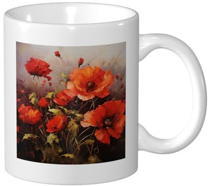LPSRTWE Kaffeetassen aus Keramik mit Griffen, Ölgemälde, rote Blume, Porzellan, Teetassen für Kaffee, Tee, große Tassen, Keramiktasse für Damen und Herren, Einweihungsfeier, Party, Hochzeitsgeschenk