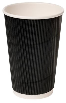 50 x 16oz Black Ripple Takeaway Coffee Cups 450ml – Large Disposable Insulated Paper Cups for Hot Drinks – No Lids – Perfect for Takeaways, Coffee, and Tea