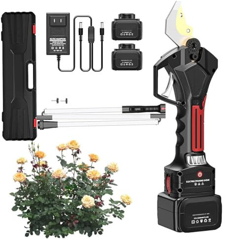 Tijeras de podar eléctricas, tijeras de podar eléctricas con pértiga extensible de 1,9 m, 2 podadoras de árboles extensibles a batería, diámetro de corte de 35 mm, tijeras de jardín para setos, arbu