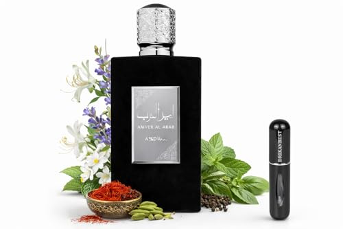 Ameer Al Arab 100ml Perfume Hombre – Fragancia Aromática Especiada Fresca con Lavanda, Azafrán y Menta de Larga Duración + Atomizador Recargable 5ml DRIKANBEST