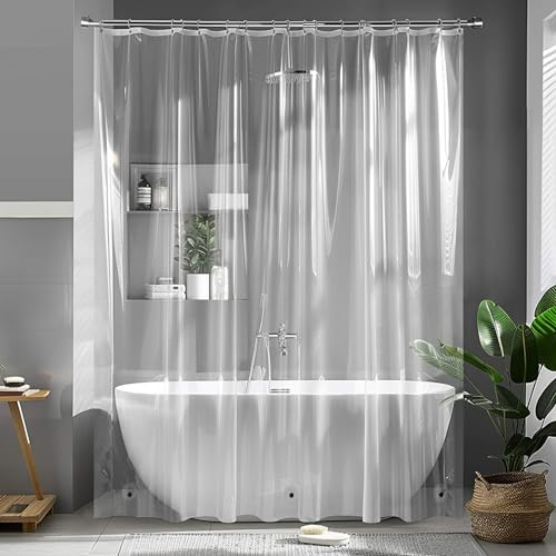 Duschvorhang 240x200 cm Extra Breiter Transparent AntiSchimmel Plastik PEVA Duschvorhänge Wasserdicht und Waschbar unten mit 3 Gewicht Magnete Schnelltrocknend Badezimmer für Badewanne mit 16 Ringe