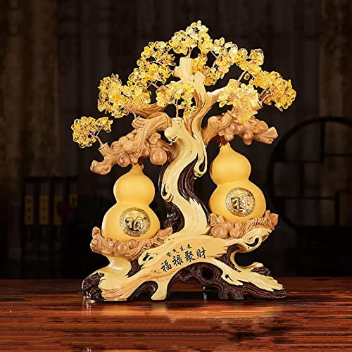 Edelstein Baum Feng Shui Geldbaum-Kürbis-Ornamente, Harz-Kunsthandwerk, natürlicher Kristallbaum, Glücksbaum, Reichtumsbaum, Dekor, Geschäftsgeschenk for Büro, Zuhause, Wohnzimmer Geldbaum Feng Shui(G
