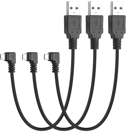 YACSEJAO Cavo corto micro USB da 9,5 pollici/0,25 m a 90 gradi (3 pezzi), da USB A 2.0 maschio a USB Micro maschio per ricarica e dati Sync per telefoni, lettore MP3, PS4 (angolo retto)