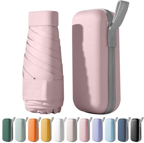FANSEZQ Mini Schirm, Regenschirm, Regenschirm, 6 Rippen Mini-Uv-Schirm, Tragbarer Taschenschirm Für Männer Und Frauen (Rosa)
