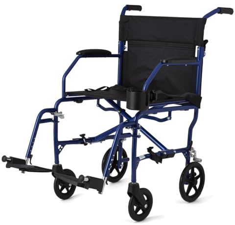 Ultralight Transport Wheelchair, 19 Wide Seat, Folding Transport Chair, Blue