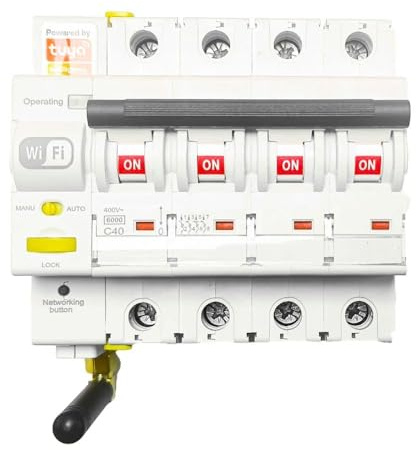 RASMACOR - Interruptor Magnetotermico WiFi – Rearmable 4P 25A Curva C 6kA – Termico Inteligente con Control Remoto – Compatible con App Tuya Smart – Domotica - 4 Polos 25A