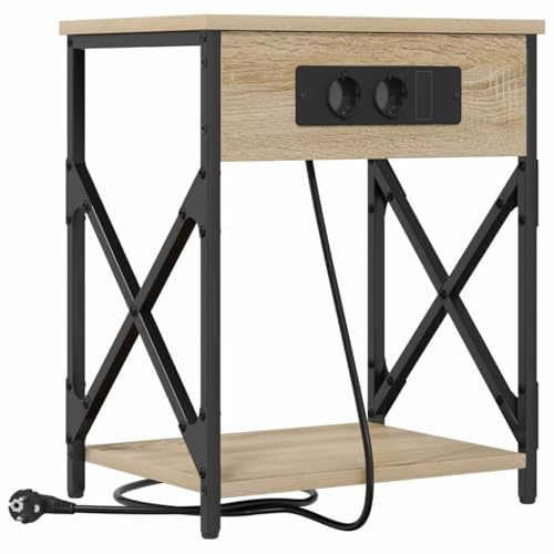 vidaXL Sonoma Oak Bedside Table, Chipboard, 41 x 31 x 51 cm, with Charging Station, Modern Style, Storage Drawer, Shelf, Easy to Assemble with Just Two Screwdrivers, Legs