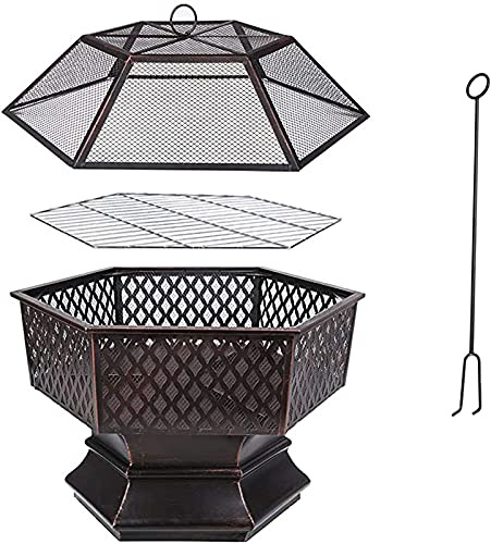 ZJFHEYUO Holzbefeuerte Feuerstelle, Hinterhof, Terrasse, Gartenkamin, Grill, Feuerstelle, Schale, 2-in-1-Kamin