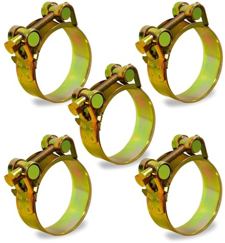 Ezitruz T-Bolt Hose Clamps, 5 Pcs 32-35mm Exhaust Clamp Set, Sturdy Hose Clips & Bolt Clip for Auto Water and Gas Pipe(Bandwidth 20mm, Gold)