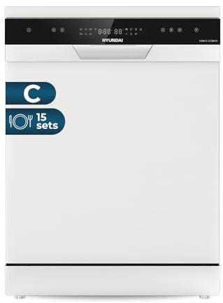 Hyundai Lavavajillas 60cm Blanco HDW6015CDW00. 15 Cubiertos, 3 Bandejas, 7 Programas, Display LED táctil, Función Stop&Go, Eficiencia Energética Clase C