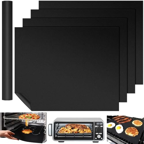 4Pcs 50x40 cm Teflon Antihaft BBQ Grillmatte, 260℃ Hitzebeständig Wiederverwendbares Backmatte, Leicht Reinigen Dauerbackfolie, PFOA-Frei Grillmatten, Zuschneidbar Backpapier für Gasgrill & Holzkohle