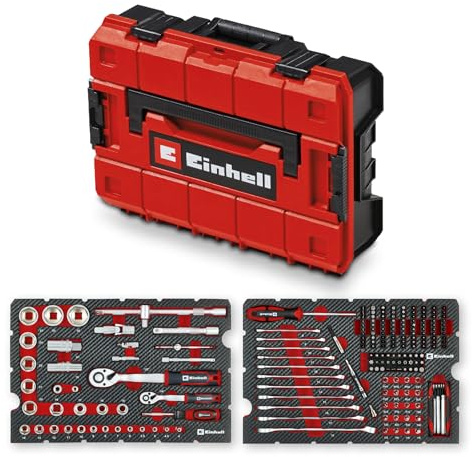 Original Einhell E-Case 201-tlg. Werkzeugkoffer Mechanik (Allrounder, Bit-Zubehör, Stecknuss-Set, Umschaltknarren, Gabel-Ringschlüssel, Sechskant-Stiftschlüssel, Systemkoffer)