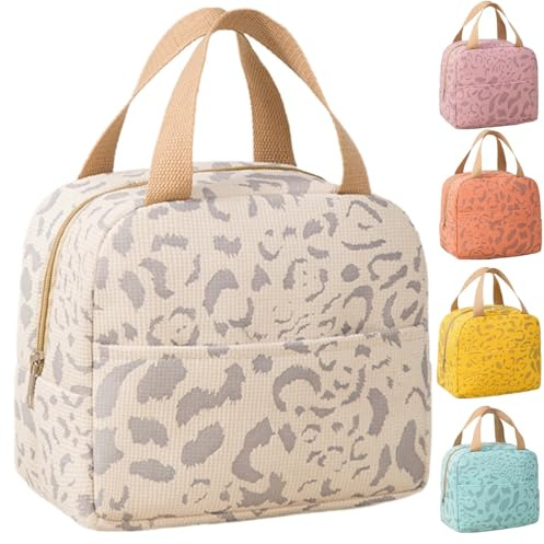 WUWYOUWL Corduroy Bolsa de Almuerzo Plegable de Gran Capacidad (Beige) | Lindo, aislado, reutilizable, impermeable, portátil, mantener fresco, para adultos Estudiantes Picnic Trabajo al aire libre