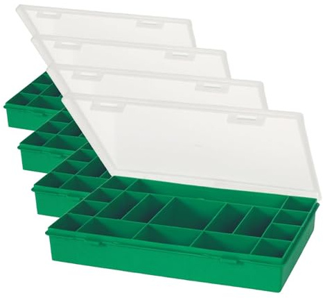 Kunststoff-Sortierkiste/Sortimentskasten/Sortierbox, 17 Fächer, 54 x 330 x 247 mm (Packung mit 4)