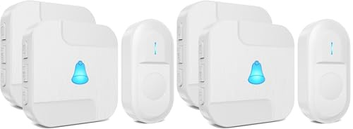 SURFOU Sonnette sans Fil Exterieur Etanche, Kit de Carillon avec 300 Mètres, 2 Récepteurs Enfichables pour la Maison, 55 Mélodies au 5 Niveaux Volumes, LED Bleu, Blanc (Lot de 2)
