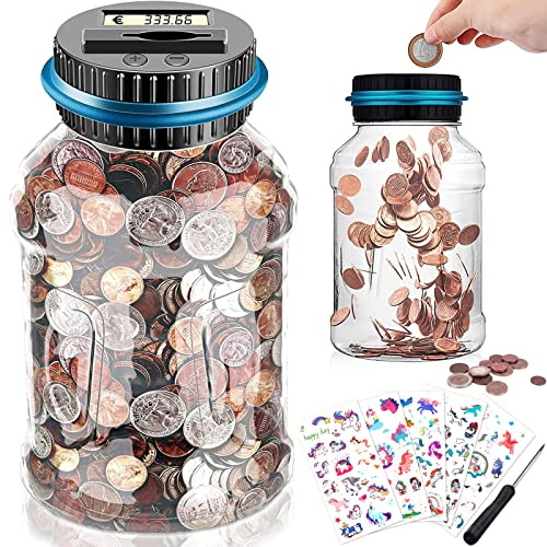 ZPQAODI Digitale Sparschwein mit automatische LCD Anzeige 1.8 L, Automatische Münzzählglas, Kindergeschenk-Sparschwein, Spardose, Münze Spartopf Container for Urlaubsdepot Kinder Freunde