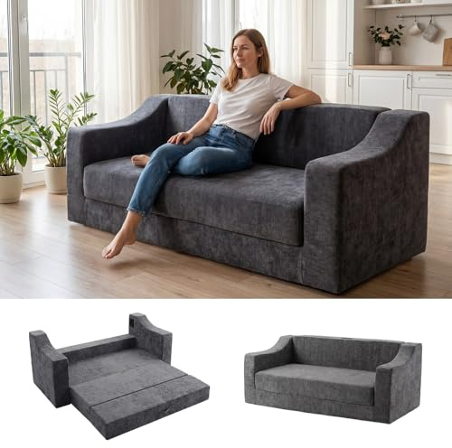AZVFLY Schwamm Schlafcouch Schlafsofa Ausziehbar: 202 * 180CM Chenille-Gewebe Mode 2-sitzer Klappsofa mit Schlaffunktion Bequem und Atmungsaktiv Groß Sofabett für Wohnzimmer Schlafzimmer Bürobereich