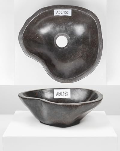 Lavabo en pierre naturelle - 35 cm - Pierre de rivière - Gris - Ovale - Extérieur poli WOHNFREUDEN