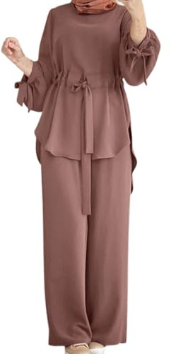 Generisch Gebetskleidung Für Frauen Mit Rosenkranz Tasche Hijab, Islam Damen Kleidung Set, Abaya Kopftuch, Muslim Kleider, Khimar Muslimisch Zweiteilige Sets Langarm Top Kleid mit Hosen