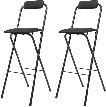 MEHOOSPVN Sgabello pieghevole da bar con schienale, 2 pezzi, pieghevole, in metallo, pieghevole, per interni ed esterni, cucina, bar, bar, campeggio, altezza seduta 105 cm, portata 125 kg, colore nero
