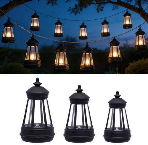 Mini Solarlampen für Außen Hängend, 3 Stück Kleine Solar Laternen für Draußen, Wasserdicht Solarlaterne für Außen, Solar Laterne Outdoor Hängelampe Solarleuchten für Balkon Terrasse Garten Deko (A)