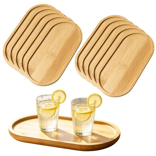 VETOLAKA 10 Stück Holztablett Klein, 17.5cm*8.8cm*1cm Kleines Tablett, Ovale Holztablett Kleines Tablett, Holz Bambustablett, Ellipse Bambus Tablett für Frühstück,Kaffee,Tee Kuchen Bambusuntersetzer