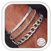 Morfetto 3Pcs Pulsera Hombre Acero Inoxidable No Se Empañan Cadena Set de Pulseras Hombre Oro Plata Robusto Brazalete Cadena Cubana Eslabones Caja Figaro Cómodo Regalos para Hombres