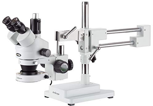 AmScope SM-4T-80S Trinokulares Zoom-Stereomikroskop mit Industrieller Inspektion und 80 LED-Licht, 7X-45X, Weiß