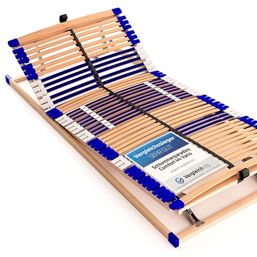 stabiler Lattenrost 100% BUCHE - Kopf- und Fußteil verstellbar - SCHULTERFRÄSUNG, 7 Zonen, 44 Federleisten, Härte-Regulierung, Mittelgurt - COMFORT 44® Vario - 100% fertig montiert (140x200cm)
