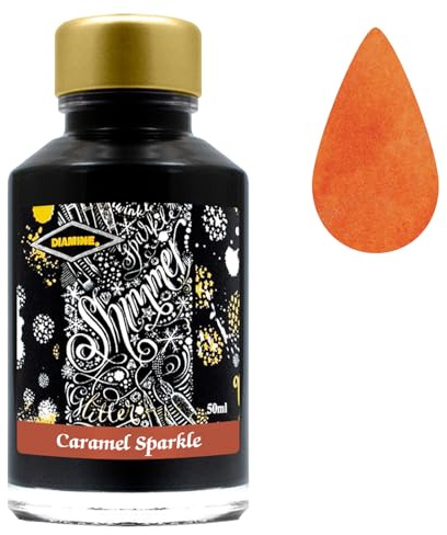 Diamine - Schimmernde Füllhalter-Tinte, Caramel Sparkle 50ml in Glasflasche, Wasserbasis, Gold, Silber (Shimmering)