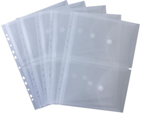 2 Poches Document A5 sur A4 avec fermeture Velcro et marge, tr. clair Lot de 5