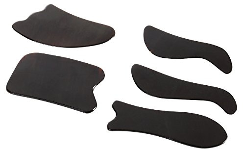 rosenice Gua Sha Horn Schaber Set 5-Teiliges Massagegerät Aus Wasserbüffelhorn Zur Förderung Der Durchblutung Und Vielseitig Für Gesicht Kopf Hals Und Rücken