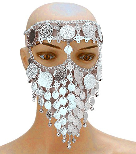 Astage Women Carnival Coin Veil Cosplay Face Chain Party Belly Dance Jewelry Silver